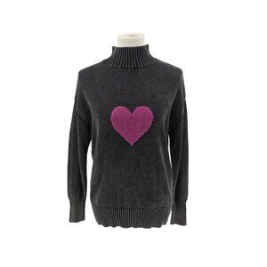 Alison Sheri Womens Grey Sweater With Pink Heart Size S/P Wool & Polyester Blend